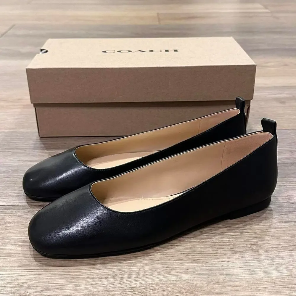 Coach NIB Wendie Black Leather Ballet Flats Slip Ons Women's 85 - Picture 2 of 5